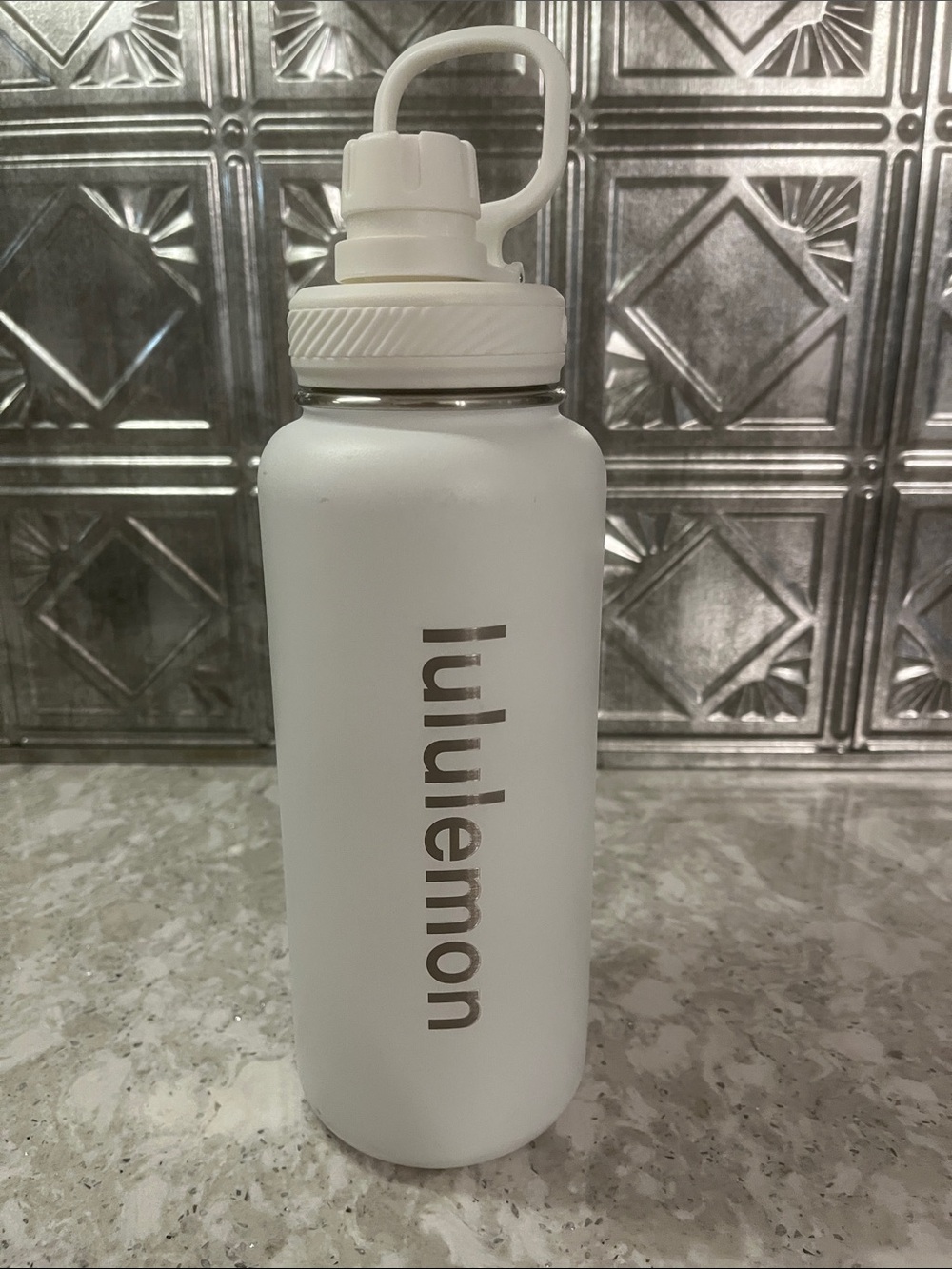 Lululemon: White Water Bottle with Logo